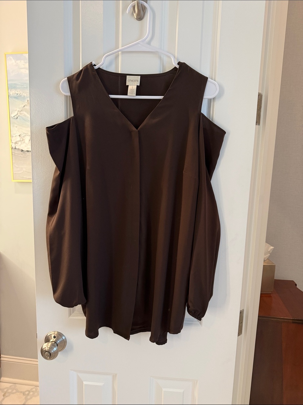 Chico's Chocolate Brown Cold-Shoulder V-Neck Blouse